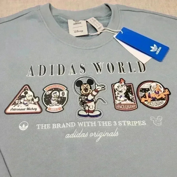 NWT ADIDAS LOOSE DISNEY astronauts outer space SWEATSHIRT in dusty blue - Picture 7 of 11